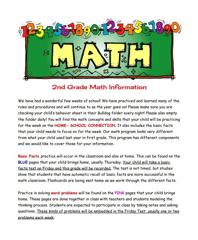 Information from our 2nd grade math team!