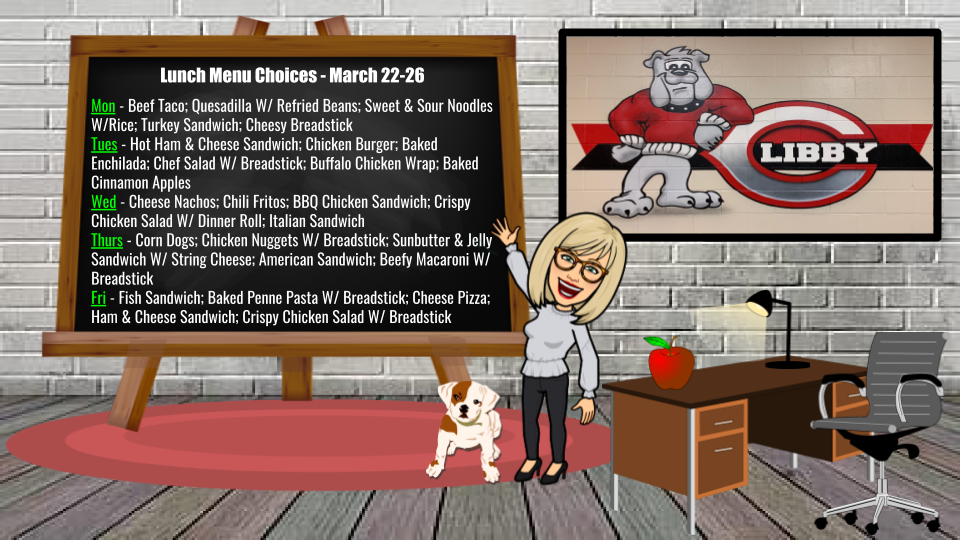 Lunch Menus for the Week of March 22