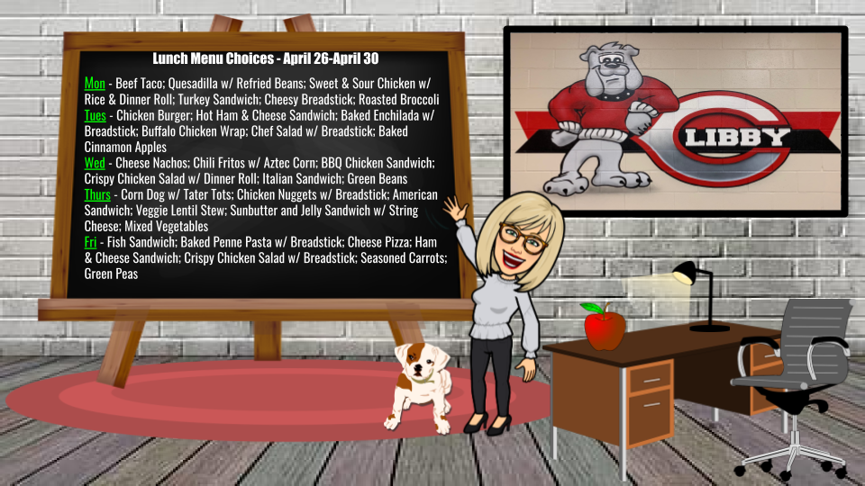 Lunch Menus for the Week of April 26