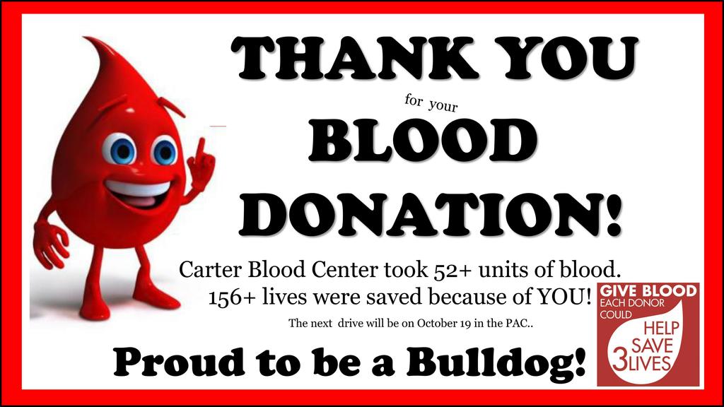 CHS Blood Drive took in 52+ units of blood that can save 156+ lives.